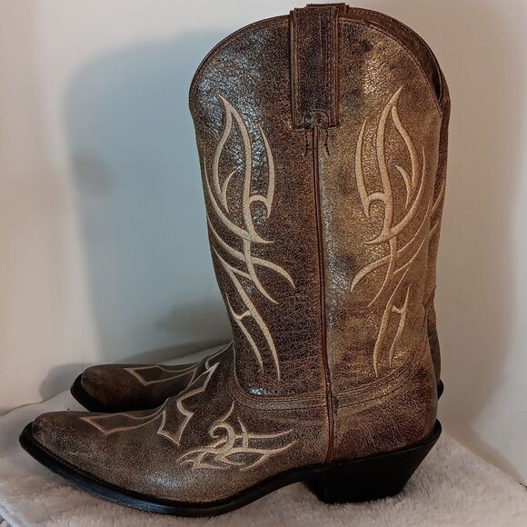 Justin Brown Leather "Cross" Women's Western Cowboy Boots - Picture 6 of 7